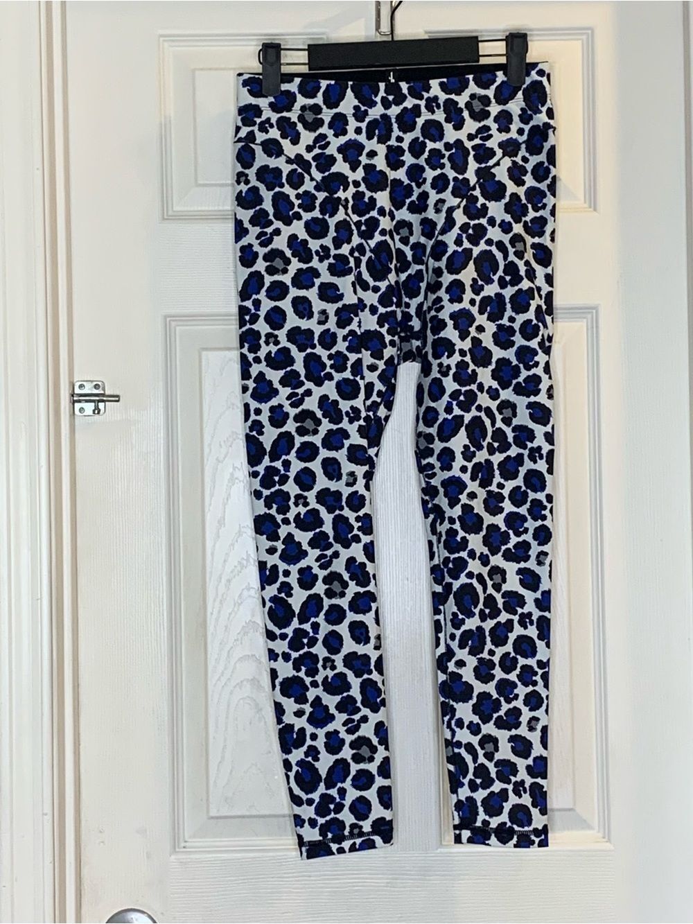 Adam Selman Sport French Cut Leggings Blue Leopard Print Size Large